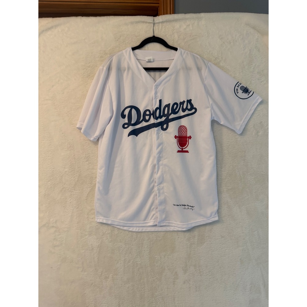 Los Angeles Dodgers Vin Scully Tribute Baseball Jersey Mens XL White Button Up